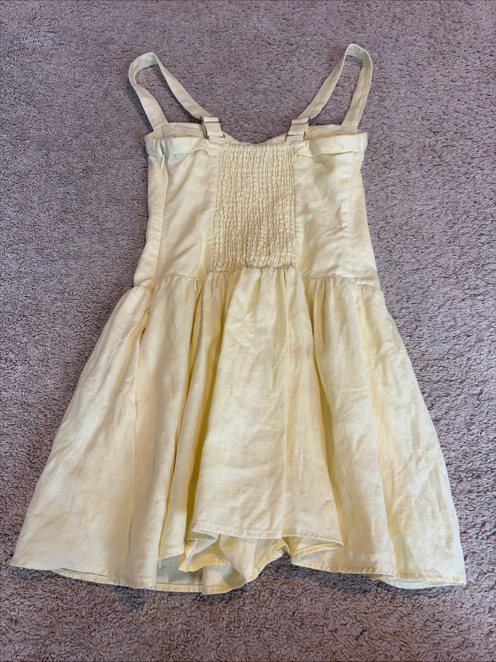 Abercrombie Butter Yellow 100% Linen Drop Waist Mini Dress Built In Shorts Small - Picture 9 of 9